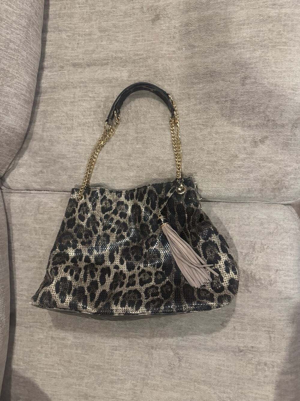 Leopard Animal Print Sequin Handbag With Tassel